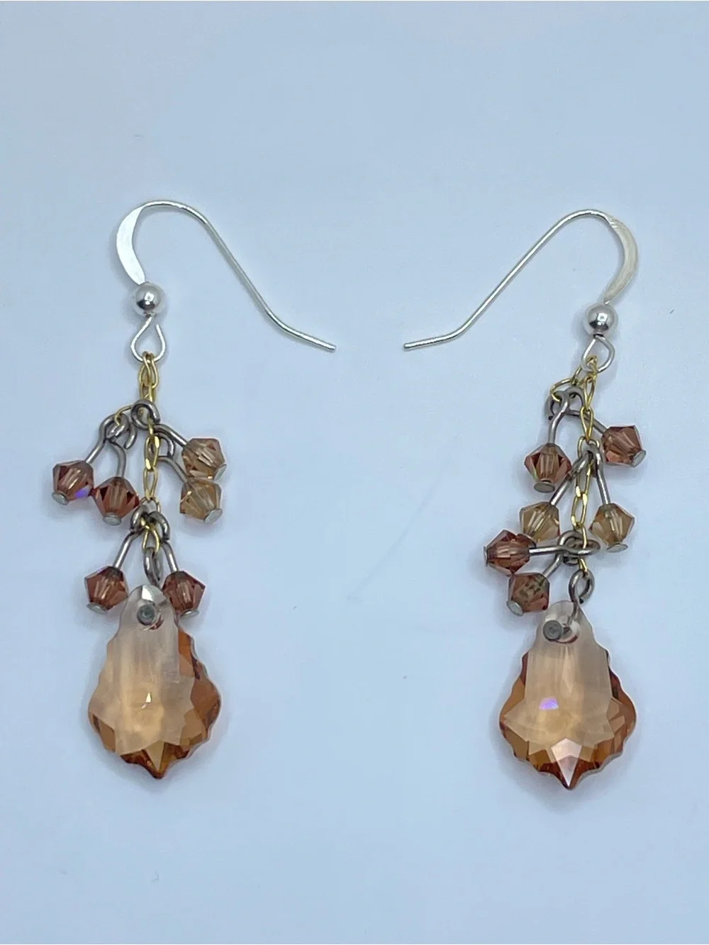 925 Sterling Swarovski Crystal Elements Champagne Dangle Statement Earrings
